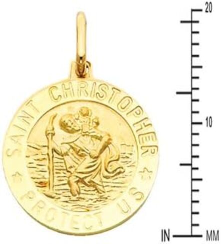 The World Jewelry Center 14k Yellow Gold Religious Saint Christopher Medal Pendant with 0.9mm Cable Chain Necklace in Saudi Arabia