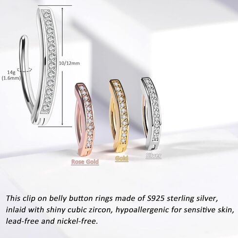 PunkTracker 14G حلقات زر البطن S925 الفضة الاسترليني الماس تشيكوسلوفاكيا البطن السرة خواتم للنساء منحني الحديد ثقب البطن زر ثقب المجوهرات in Kuwait