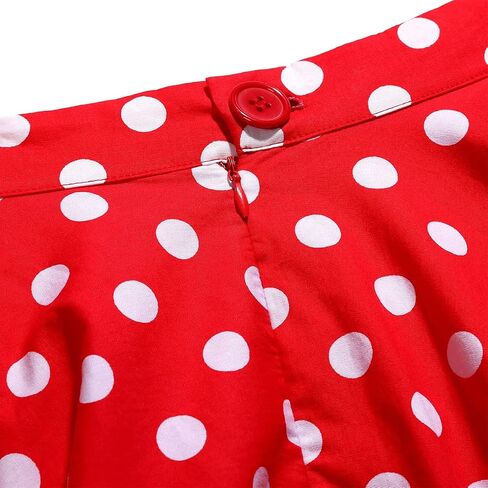 Women 50s Vintage Polka Dot A Line Pleated Midi Skirt Floral Cherry Cocktail Swing Skirt High Waist Knee Length Flared Skirt in Saudi Arabia