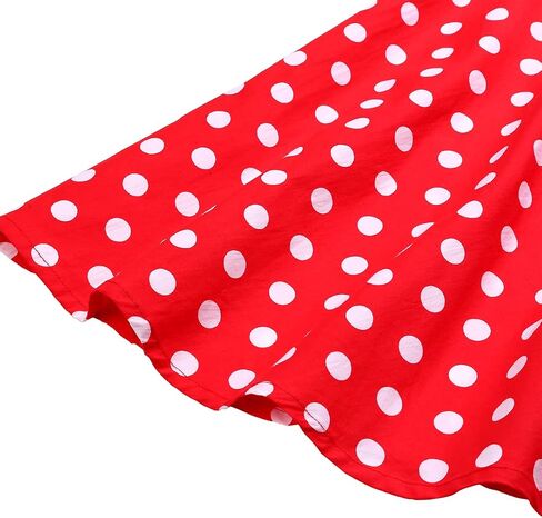 Women 50s Vintage Polka Dot A Line Pleated Midi Skirt Floral Cherry Cocktail Swing Skirt High Waist Knee Length Flared Skirt in Saudi Arabia