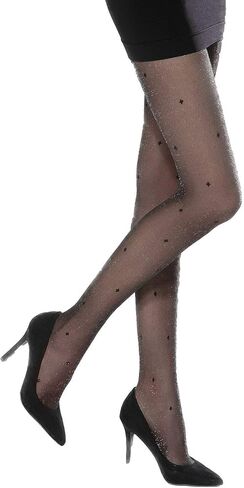 Gatta Womens Sheer Black SPARKLING SHIMMERY GLITTERY Dot Tights | SILVER PARTY 05 [Made in Europe] in Saudi Arabia