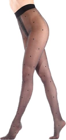 Gatta Womens Sheer Black SPARKLING SHIMMERY GLITTERY Dot Tights | SILVER PARTY 05 [Made in Europe] in Saudi Arabia