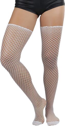 ToBeInStyle Women's Seductive Punk Rock Basic Unfinished Rawedge Fishnet Thigh Highs in Saudi Arabia