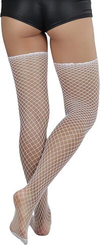 ToBeInStyle Women's Seductive Punk Rock Basic Unfinished Rawedge Fishnet Thigh Highs in Saudi Arabia
