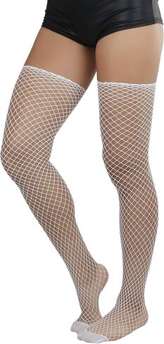 ToBeInStyle Women's Seductive Punk Rock Basic Unfinished Rawedge Fishnet Thigh Highs in Saudi Arabia
