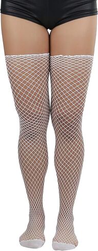 ToBeInStyle Women's Seductive Punk Rock Basic Unfinished Rawedge Fishnet Thigh Highs in Saudi Arabia