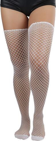 ToBeInStyle Women's Seductive Punk Rock Basic Unfinished Rawedge Fishnet Thigh Highs in Saudi Arabia