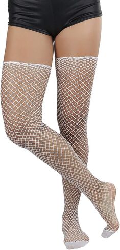 ToBeInStyle Women's Seductive Punk Rock Basic Unfinished Rawedge Fishnet Thigh Highs in Saudi Arabia