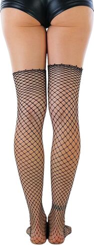 ToBeInStyle Women's Seductive Punk Rock Basic Unfinished Rawedge Fishnet Thigh Highs in Saudi Arabia