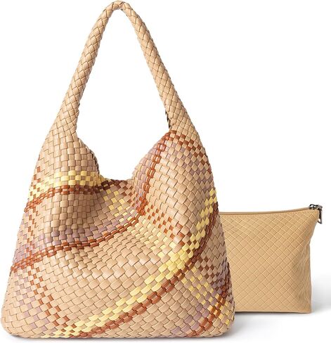 Joryin Woven Tote Bag with Purse for Women, Vegan Leather Hand Woven Shoulder Top-handle Bag, Handmade Knotted Woven Handbag in Kuwait