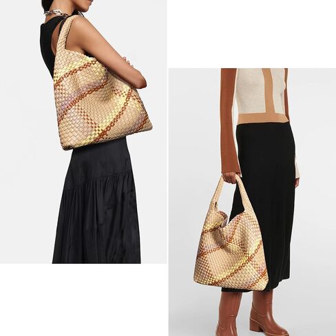 Joryin Woven Tote Bag with Purse for Women, Vegan Leather Hand Woven Shoulder Top-handle Bag, Handmade Knotted Woven Handbag in Kuwait