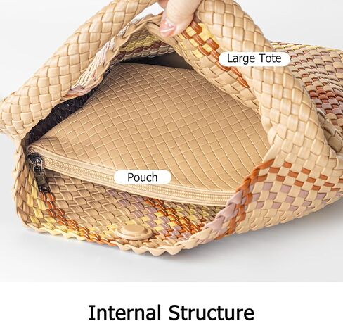 Joryin Woven Tote Bag with Purse for Women, Vegan Leather Hand Woven Shoulder Top-handle Bag, Handmade Knotted Woven Handbag in Kuwait