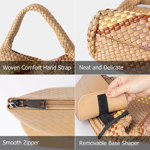 Joryin Woven Tote Bag with Purse for Women, Vegan Leather Hand Woven Shoulder Top-handle Bag, Handmade Knotted Woven Handbag in Kuwait
