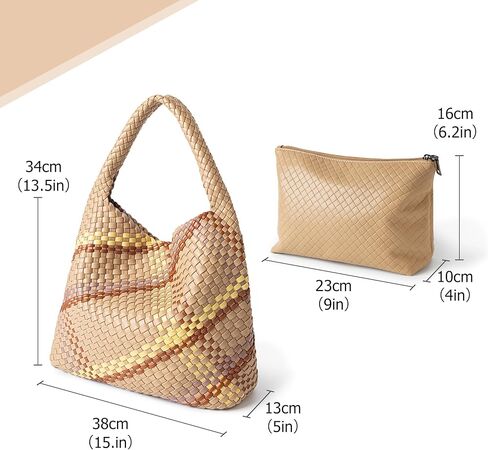 Joryin Woven Tote Bag with Purse for Women, Vegan Leather Hand Woven Shoulder Top-handle Bag, Handmade Knotted Woven Handbag in Kuwait