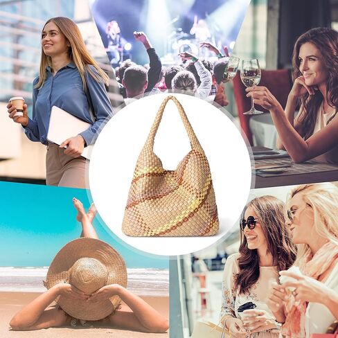 Joryin Woven Tote Bag with Purse for Women, Vegan Leather Hand Woven Shoulder Top-handle Bag, Handmade Knotted Woven Handbag in Kuwait