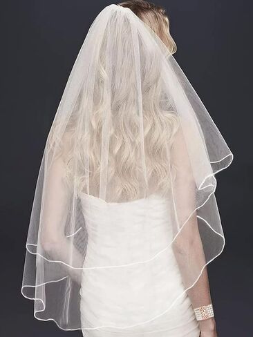 EASEDAILY 2 طبقات طرحة زفاف العروس قصيرة الخصر طول الإصبع حجاب تول الزفاف مع مشط وحافة قلم رصاص (أبيض) in Kuwait