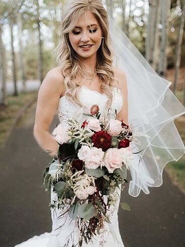 EASEDAILY 2 طبقات طرحة زفاف العروس قصيرة الخصر طول الإصبع حجاب تول الزفاف مع مشط وحافة قلم رصاص (أبيض) in Kuwait