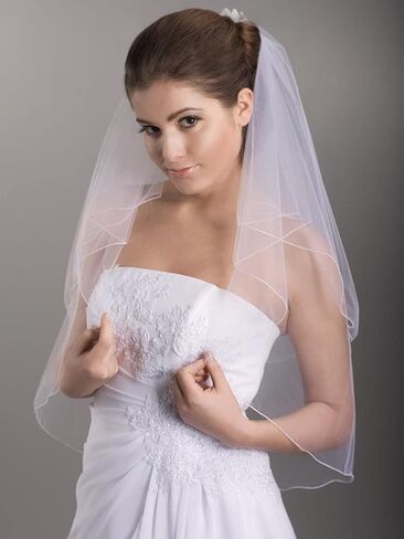 EASEDAILY 2 طبقات طرحة زفاف العروس قصيرة الخصر طول الإصبع حجاب تول الزفاف مع مشط وحافة قلم رصاص (أبيض) in Kuwait