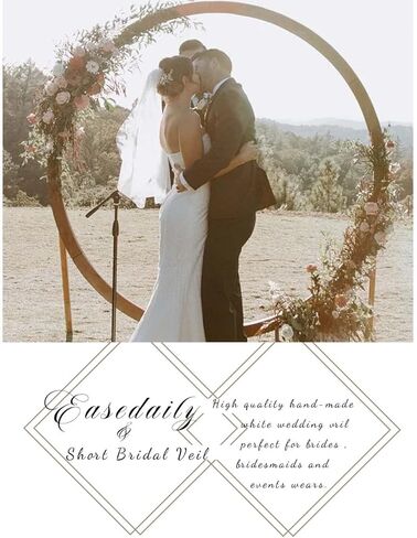 EASEDAILY 2 طبقات طرحة زفاف العروس قصيرة الخصر طول الإصبع حجاب تول الزفاف مع مشط وحافة قلم رصاص (أبيض) in Kuwait