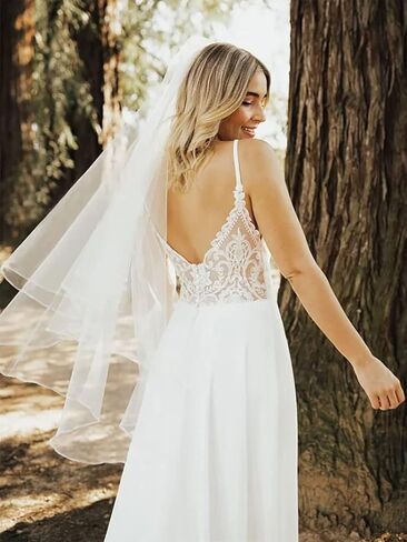 EASEDAILY 2 طبقات طرحة زفاف العروس قصيرة الخصر طول الإصبع حجاب تول الزفاف مع مشط وحافة قلم رصاص (أبيض) in Kuwait