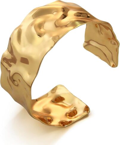 سوار ذهبي مطروق من بيفويس، سوار ذهبي مكتنز، اساور عريضة مفتوحة للنساء، مجوهرات بسيطة هدايا الكريسماس للنساء in Kuwait