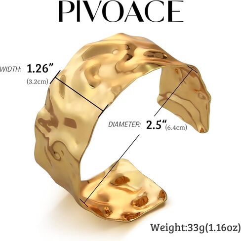 سوار ذهبي مطروق من بيفويس، سوار ذهبي مكتنز، اساور عريضة مفتوحة للنساء، مجوهرات بسيطة هدايا الكريسماس للنساء in Kuwait