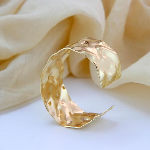 سوار ذهبي مطروق من بيفويس، سوار ذهبي مكتنز، اساور عريضة مفتوحة للنساء، مجوهرات بسيطة هدايا الكريسماس للنساء in Kuwait