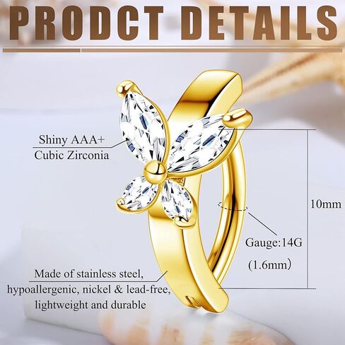 FINREZIO 9PCS 14G Clicker Belly Button Rings for Women Surgical Steel Cute Cubic Zirconia Butterfly Evil Eye Heart Clicker Belly Rings Reverse Navel Rings Summer Body Piercing Jewelry in Kuwait