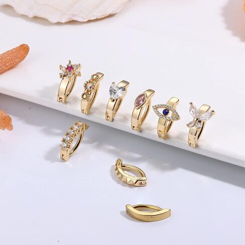 FINREZIO 9PCS 14G Clicker Belly Button Rings for Women Surgical Steel Cute Cubic Zirconia Butterfly Evil Eye Heart Clicker Belly Rings Reverse Navel Rings Summer Body Piercing Jewelry in Kuwait