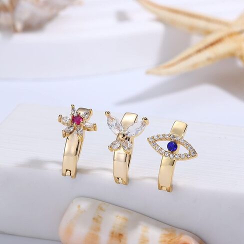 FINREZIO 9PCS 14G Clicker Belly Button Rings for Women Surgical Steel Cute Cubic Zirconia Butterfly Evil Eye Heart Clicker Belly Rings Reverse Navel Rings Summer Body Piercing Jewelry in Kuwait