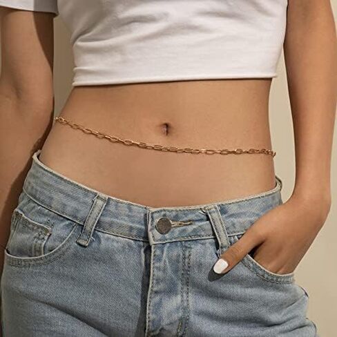 Waist Beads Body Chains for Women Sexy,18k Gold Plated Paperclip Herringbone Butterfly Rhinestone Belly Chain Jewelry for Women Beach Jewelry Bikini Body Chain in Kuwait