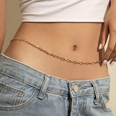 Waist Beads Body Chains for Women Sexy,18k Gold Plated Paperclip Herringbone Butterfly Rhinestone Belly Chain Jewelry for Women Beach Jewelry Bikini Body Chain in Kuwait