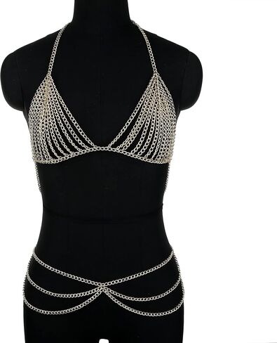 Maijiao Adjustable Gold Body Chain Set - Boho Summer Beach Bikini Belly Chain Jewelry for Women Rave Full Body Jewelry Layered Bra Chain Necklace Chain Dress in Saudi Arabia