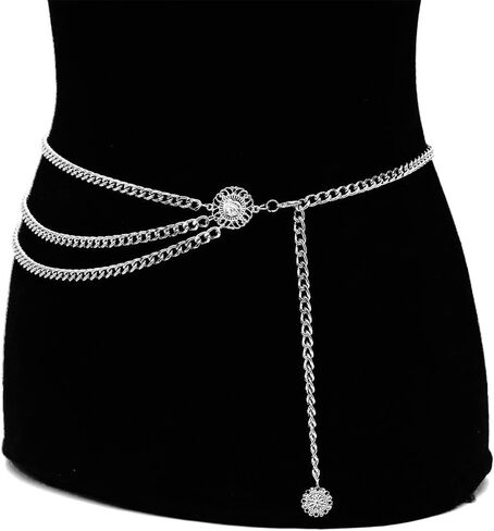 Anglacesmade Body Chain Metal Link Multilayer Waist Chain Coin Charm Pendant Waist Belt Prom Party Festival Belly Dancer Jewelry for Women and Girls in Saudi Arabia