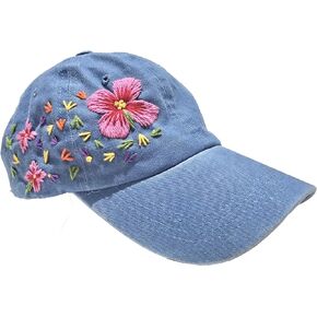 TINKUY Peru Women’s Cotton Cap, Hand Embroidered Floral Baseball Hat Boho