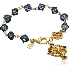 Symbols of Faith "Inspirations" 14k Gold-Dipped Blue Bead Windows to Heaven Rosary Crucifix Charm Bracelet, 7" in Kuwait