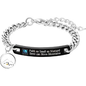 Oneress Round Mountain Mustard Seed Pendant Bracelet Stainless Steel Plate Tab Engraved Faith as Small as Mustard Seed can Move Mountains Religious Jewelry Gift for Men Women in Kuwait