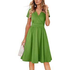 Newshows Women's 2024 Summer Short Sleeve Casual Midi Dresses V Neck Floral Sundress Faux Wrap Dress with Pockets in Kuwait
