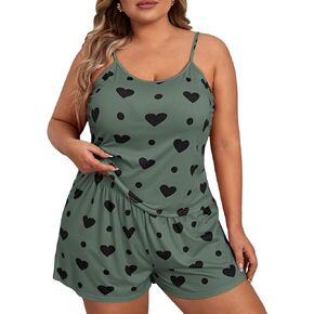 SOLY HUX Women's Plus Size Cute Cartoon Print Pajama Set Cami Top and Shorts Lounge Sleepwear