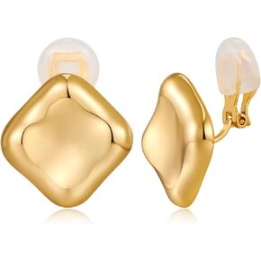 ENSKEFEN Square Clip On Earrings for Women Gold Clip-on Earrings Statement Clip Earrings Non-Piercing Geometric Earrings in Kuwait