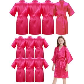10pcs Kid Girls Spa Costume Party Robes Set Silky Plain Kimono Robes for Wedding Birthday