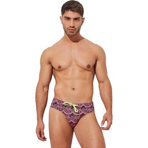 F plus R Men's Low Rise Swimwear Briefs Print Bikini Swimsuit Adjustable Drawstring Removable Pad in Kuwait