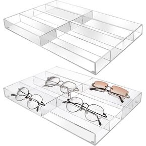 منظم نظارات شمسية اكريليك شفاف 8 فتحات من الاكريليك قابل للتكديس لعرض النظارات الشمسية والساعات والمجوهرات والاستخدام المنزلي والعروض التجارية، عبوة من قطعتين in Kuwait