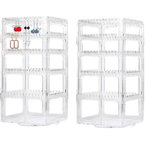 حامل اقراط دوار شفاف بزاوية 360 درجة من الاكريليك، حامل عرض للاقراط مكون من 4 طبقات، حامل عرض على شكل شجرة للاقراط والاساور والقلائد من قطعتين in Kuwait