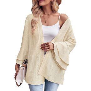 DRESSFO Women's Cardigan Sweater Open Front Button Up Spring Crochet Knit Short Cardigan Lightweight V Neck Tops
