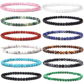 Jewdreamer 12 قطعة 4 مم أساور من الأحجار الكريمة كريستال صغير مطرز أساور للنساء بيان الطاقة سحر شفاء أساور للجنسين الأزواج تمتد أساور مجوهرات in Kuwait