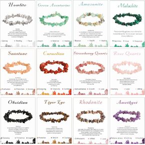 JEWPARK 12 قطعة سوار رقاقة كريستال كريستال تمتد سوار جوهرة طبيعية سوار غير النظامية رقاقة حجر سوار هدية للنساء in Kuwait