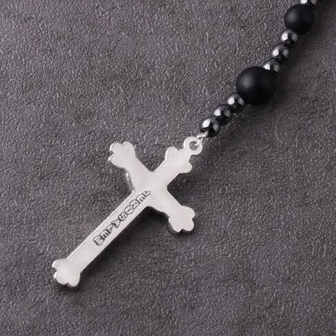 Luomu مسبحة خرز الهيماتيت الأسود مع قطعة مركزية وسام تيرا القدس وصليب مسبحة كاثوليكية للنساء والرجال هدية كاثوليكية in Kuwait