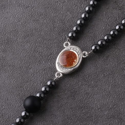 Luomu مسبحة خرز الهيماتيت الأسود مع قطعة مركزية وسام تيرا القدس وصليب مسبحة كاثوليكية للنساء والرجال هدية كاثوليكية in Kuwait