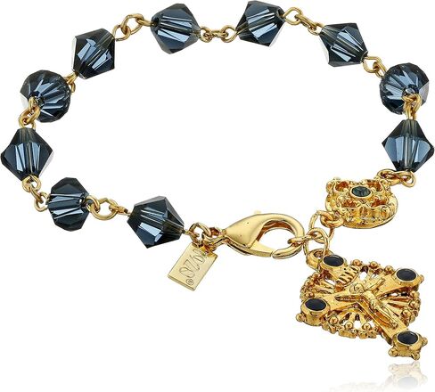 Symbols of Faith "Inspirations" 14k Gold-Dipped Blue Bead Windows to Heaven Rosary Crucifix Charm Bracelet, 7" in Kuwait